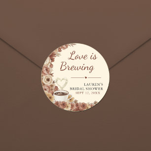 Liefde is Bruisende Florale Koffie Hart Bruidsfees Ronde Sticker