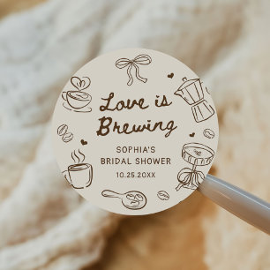 Liefde is Bruisende Koffie Handgetekende Bruilofts Ronde Sticker