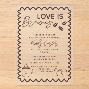 Liefde is Bruisende Koffie Thema Bruiloft Feest Acryl Uitnodigingen