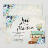 Liefde is een Adventure Blue Floral Vrijgezellenfe Kaart (Voorkant / Achterkant)