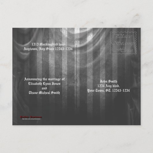 Liefde is een buitenaards gothic Weddenschap Aankondigingskaart (Achterkant)