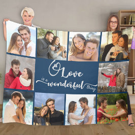 Liefde is een geweldig ding 10 Foto Collage Blue Fleece Deken