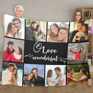 Liefde is een geweldig ding 10 Photo Collage Black Fleece Deken
