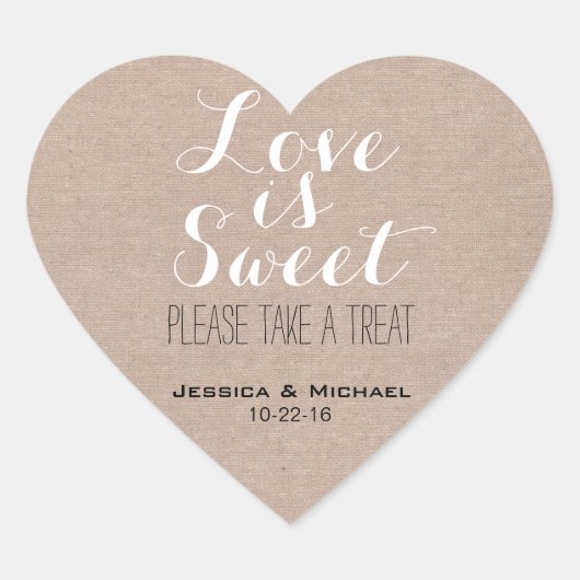 Liefde is een leuke snoep-buffet bruiloft. hart sticker (Voorkant)