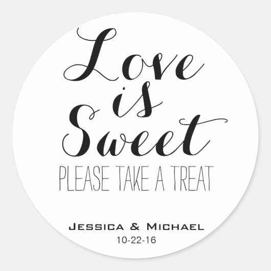 Liefde is een liefje snoep-buffet voor een aangepa ronde sticker (Voorkant)