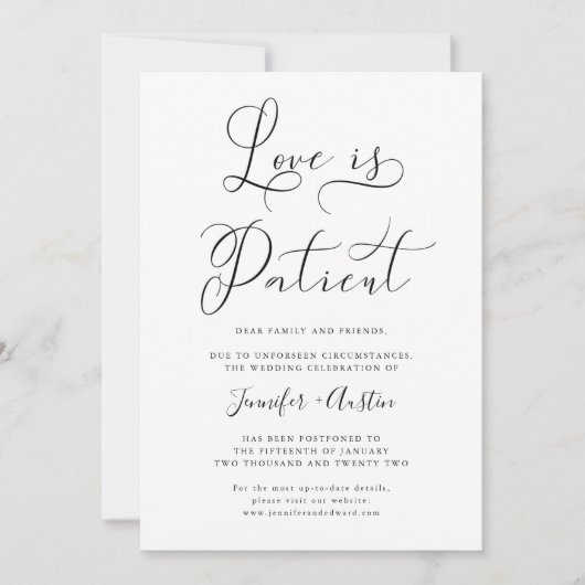 Liefde is een patiëntminimalistische weddenschap o save the date (Voorkant)