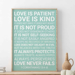 Liefde is een soort patiënt liefde, 1 corinthians  poster