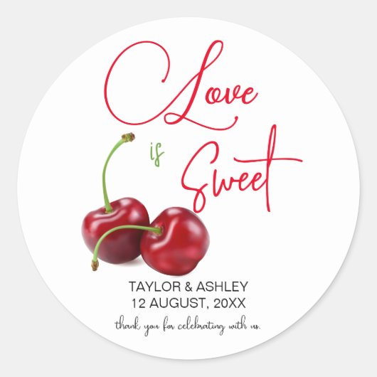 Liefde is een Sweet Cherry Fruit Wedding Ronde Sticker (Voorkant)
