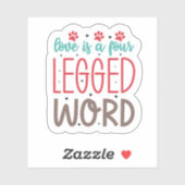 Liefde is een viervoetige Word Contour Custom Cut Sticker (Vel)