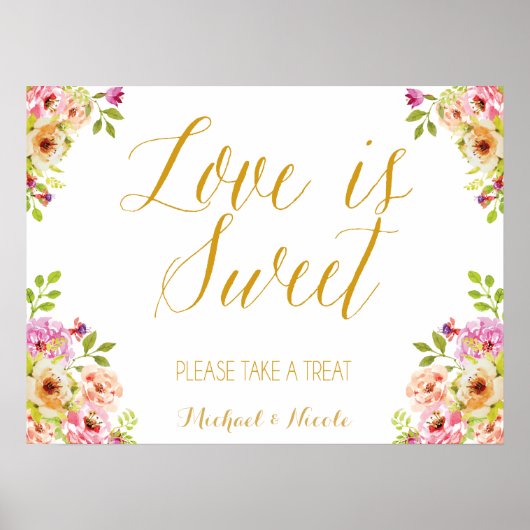 Liefde is een zoet teken | romantische bloei | Gou Poster (Voorkant)