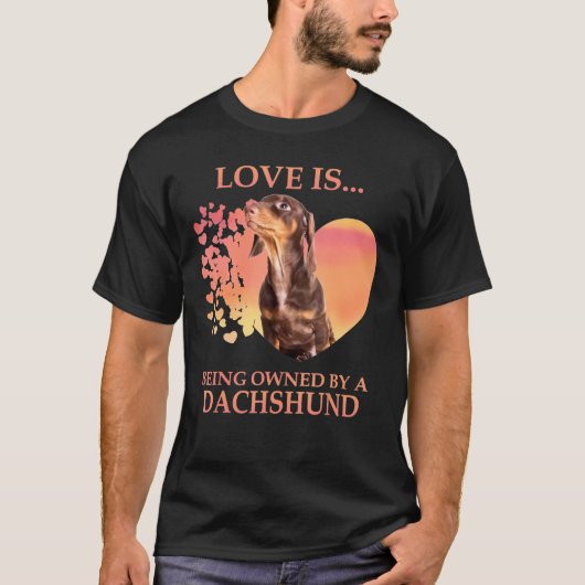 Liefde is eigendom van een dachshund t-shirt (Voorkant)
