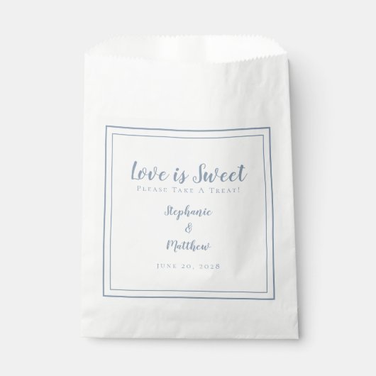 Liefde is fijn, neem Treat Dusty Blue Wedding. Bedankzakje (Voorkant)