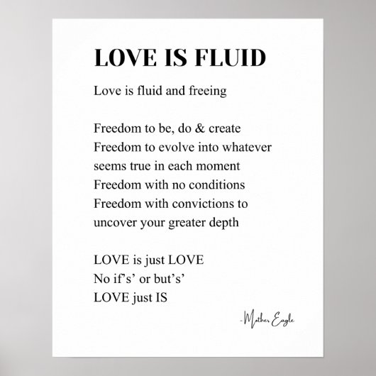 Liefde is fluïde gedicht muur kunst poster (Voorkant)
