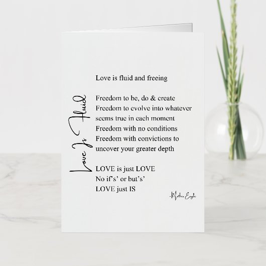 Liefde is fluïde gedicht muur kunst poster zwart folie wenskaart (Voorkant)