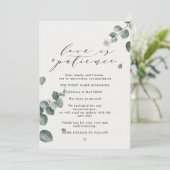 Liefde is Geduld Uitgesteld Eucalyptus Bruiloft Aankondiging (Staand voorkant)