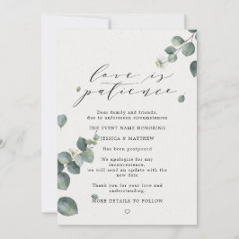Liefde is Geduld Uitgestelde Eucalyptus Bruiloft Aankondiging