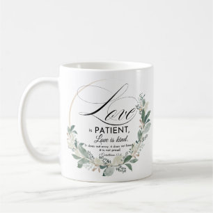 Liefde is geduldig - 1 Kor 13:4 Bloemenkrans Koffiemok