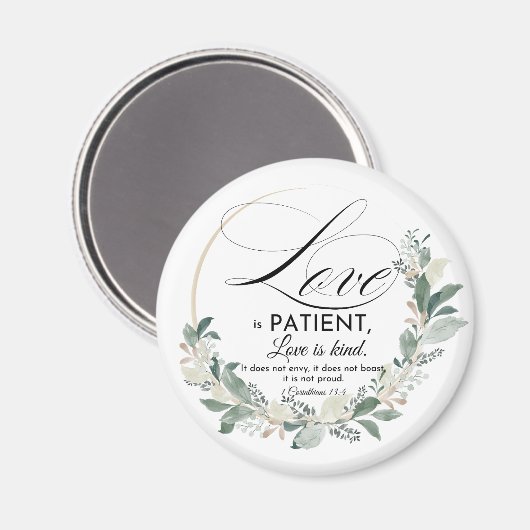Liefde is geduldig - 1 Kor 13:4 Bloemige Bladkrans Magneet (Voorkant / Achterkant)