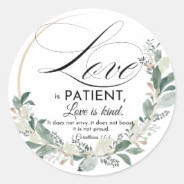 Liefde is geduldig - 1 Kor 13:4 Bloemige Bladkrans Ronde Sticker