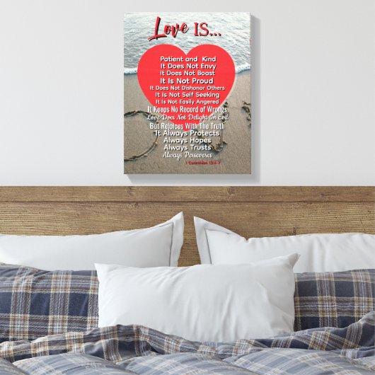 Liefde is geduldig - 1 Korintiërs 13 Trouw Canvas Afdruk (Insitu (Slaapkamer))