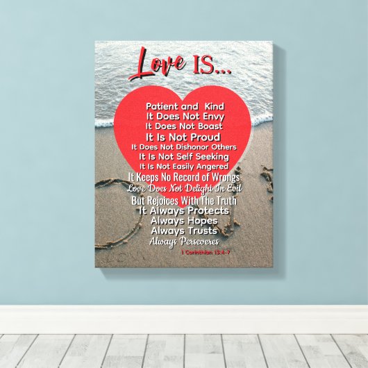 Liefde is geduldig - 1 Korintiërs 13 Trouw Canvas Afdruk (Insitu (Houten vloer))