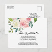 Liefde is geduldig blozen bloemenbruiloft uitstel briefkaart (Voorkant / Achterkant)