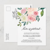 Liefde is geduldig blozen bloemenbruiloft uitstel briefkaart (Voorkant / Achterkant)