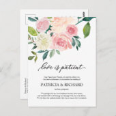 Liefde is geduldig blozen bloemenbruiloft uitstel briefkaart (Voorkant / Achterkant)