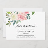 Liefde is geduldig blozen bloemenbruiloft uitstel kaart (Voorkant)