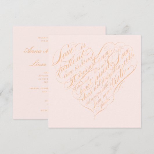 Liefde is geduldig... blozen en gouden kalligrafie kaart (Voorkant / Achterkant)