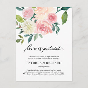 Liefde Is Geduldig Blush Bloemige Bruiloft Uitstel Briefkaart