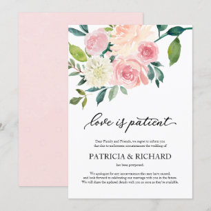 Liefde Is Geduldig Blush Bloemige Huwelijksuitstel Kaart