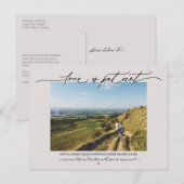 Liefde is geduldig bruiloft uitstel Mauve Briefkaart (Voorkant / Achterkant)