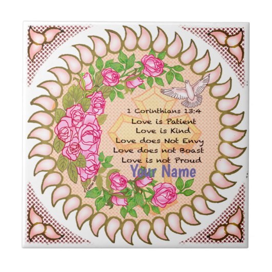 Liefde is geduldig Christelijk Kruis tegel Tegeltje (Voorkant)