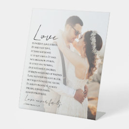 Liefde is geduldig Christelijke Bijbelse Fotobruil Reclamebord Met Voetstuk