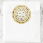 Liefde is geduldig, circulaire tekst bruiloft Stic Ronde Sticker (Tas)
