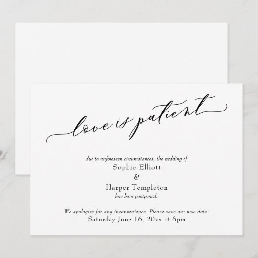Liefde is Geduldig Elegante Uitgestelde Trouwkaart Kaart (Voorkant / Achterkant)