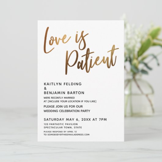 Liefde is Geduldig Goud Handgeschreven Eenvoudige Kaart (Staand voorkant)