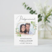 Liefde is geduldig groen bruiloft nieuwe datum fot briefkaart (Staand voorkant)