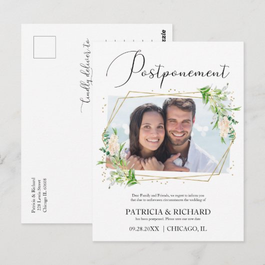 Liefde is geduldig groen bruiloft nieuwe datum fot briefkaart (Voorkant / Achterkant)