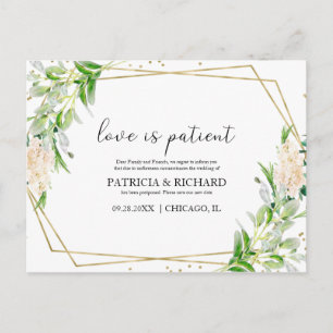 Liefde is geduldig groen New Date Wedding Briefkaart