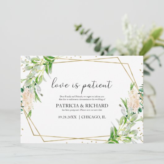 Liefde Is Geduldig Groene Huwelijk Nieuwe Datum Kaart (Staand voorkant)