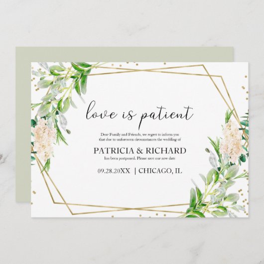 Liefde Is Geduldig Groene Huwelijk Nieuwe Datum Kaart (Voorkant / Achterkant)