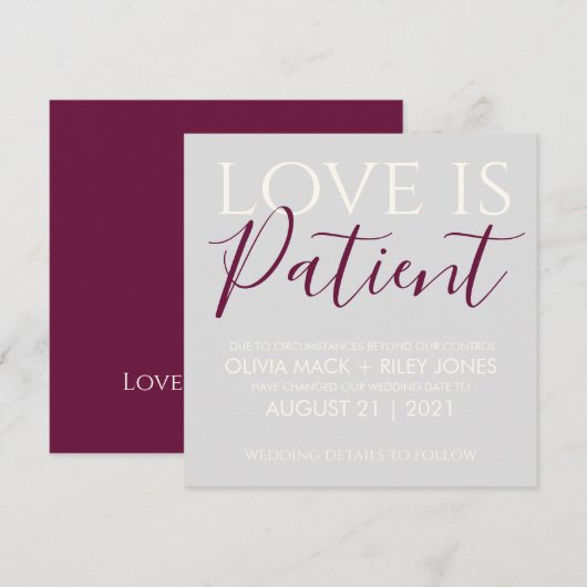Liefde is Geduldig Huwelijksuitstel Aankondiging (Voorkant / Achterkant)