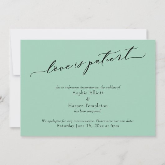Liefde is geduldig licht groen uitgestelde bruilof kaart (Voorkant)