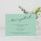 Liefde is geduldig licht groen uitgestelde bruilof kaart (Staand voorkant)