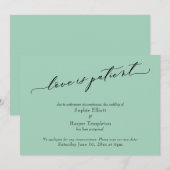 Liefde is geduldig licht groen uitgestelde bruilof kaart (Voorkant / Achterkant)