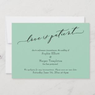Liefde is geduldig licht groen uitgestelde bruilof kaart