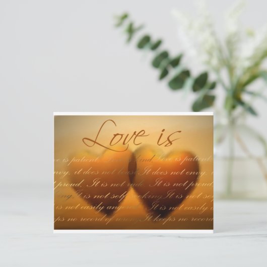 Liefde is geduldig, liefde is vriendelijk briefkaart (Staand voorkant)