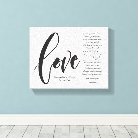 Liefde is geduldig, liefde is vriendelijk, modern canvas afdruk (Insitu (Houten vloer))